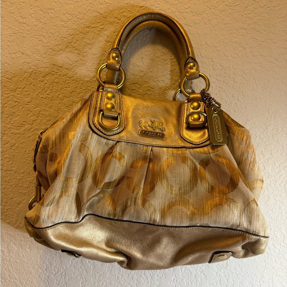 Vintage Coach Metallic Gold and Tan Satchel